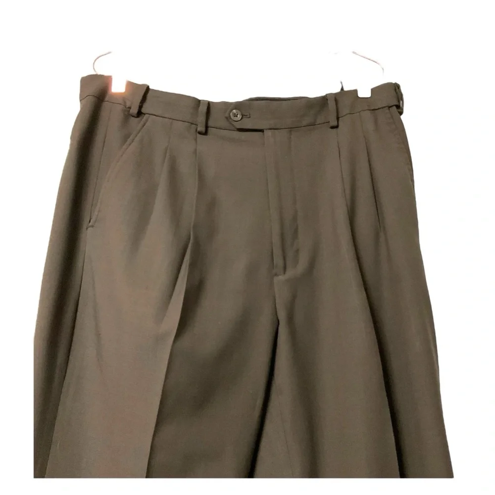 Geoffrey Beene Brown Men Pant Trouser SZ 36/32‎ Pleats Pocket Dress Business